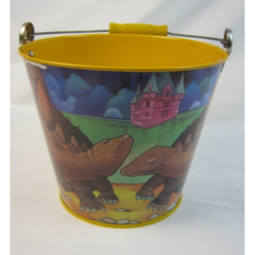Vintage Norma Tin Bucket Estonia Tin Metal Dinosaur Print Kids Beach